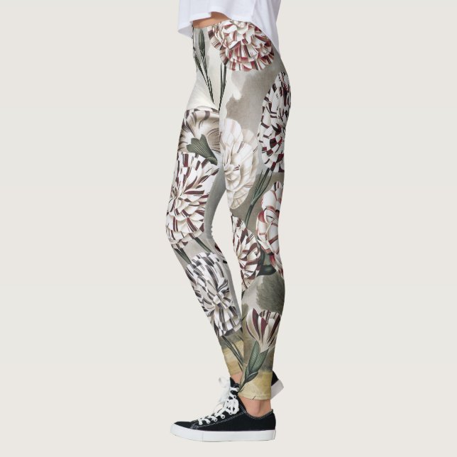 Vintage Variegated Carnation Flowers with Grey Sky Leggings (Left)