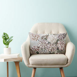 Vintage Variegated Carnation Flowers with Grey Sky Lumbar Pillow