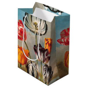 Vintage Variegated Tulip Flowers in a Landscape Medium Gift Bag