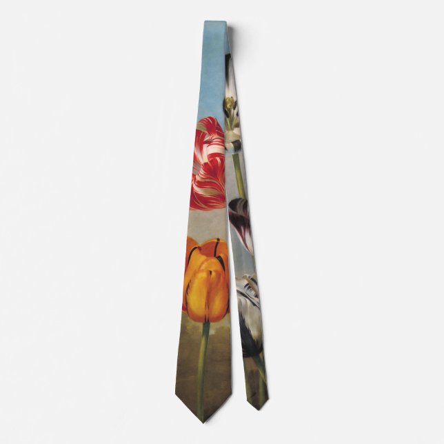 Vintage Variegated Tulip Flowers in a Landscape Tie (Front)