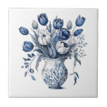 Vintage Vase Flower Blue Chinoiserie  Tile<br><div class="desc">Elegant vintage-style design inspired by blue chinoiserie ceramics featuring a decorative floral vase motif. Perfect for lovers of classic Asian-inspired patterns,  antique porcelain aesthetics,  and timeless home decor art.</div>