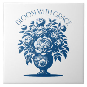 Vintage Vase Flower Blue Chinoiserie Tile