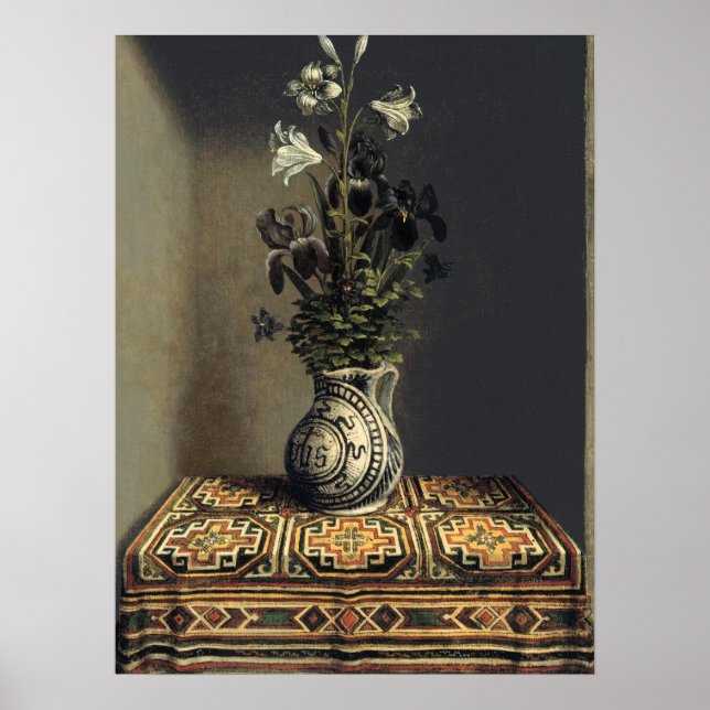 Vintage Vase of Flowers Painting Dark Farmhouse Poster (Front)
