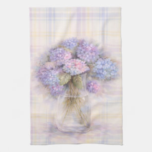 Vintage Vase of Lilac Hydrangea Flowers  Kitchen Towel