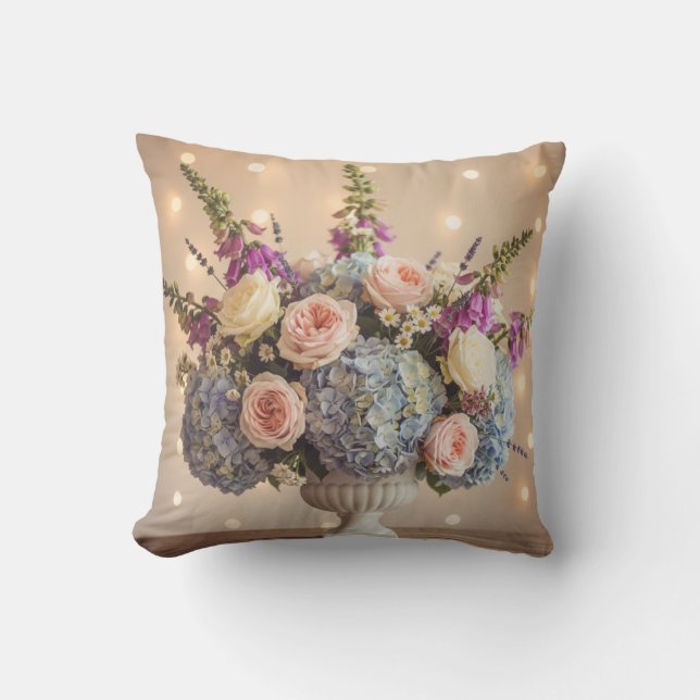 Vintage Vase Summer Bloom Throw Pillow (Front)