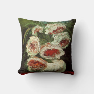 Vintage Vase with Peonies by Vincent van Gogh. Throw Pillow