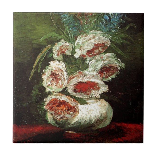 Vintage Vase with Peonies, Vincent van Gogh. Tile (Front)