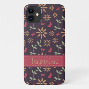 Vintage Vector Floral Pattern with Name iPhone 11 Case