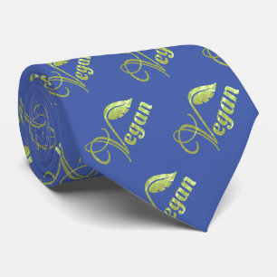 Vintage Vegan Logo Leaf Blue Pattern Tie