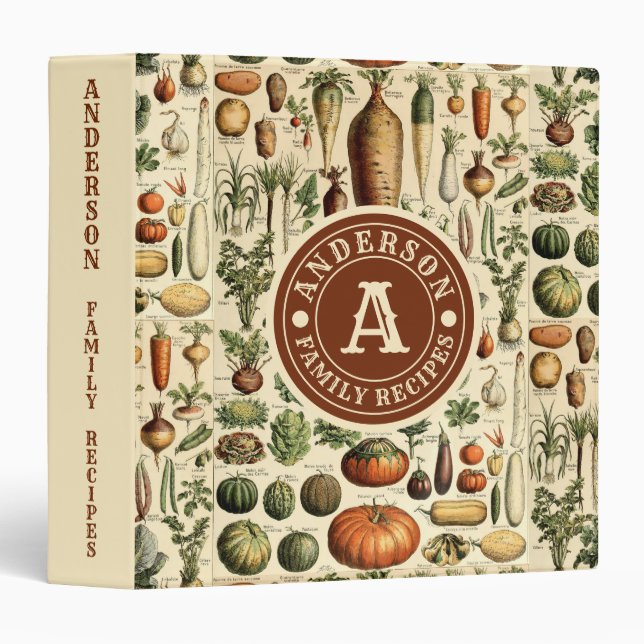 Vintage Vegetable Art by Adolphe Millot Recipe Binder (Front/Spine)
