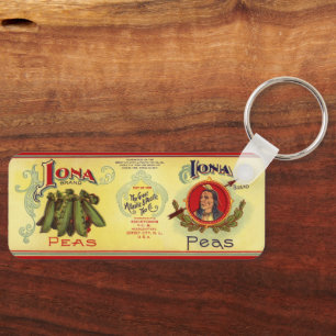 Vintage Vegetable Can Label Art, Iona Brand Peas Keychain