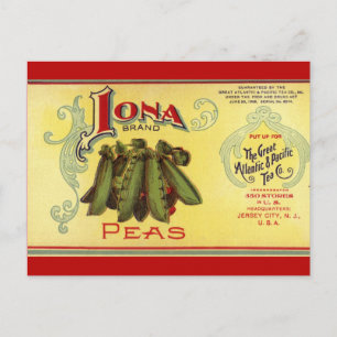 Vintage Vegetable Can Label Art, Iona Brand Peas Postcard