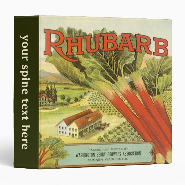 Vintage Vegetable Can Label Art, Rhubarb Farm Binder (Front/Spine)