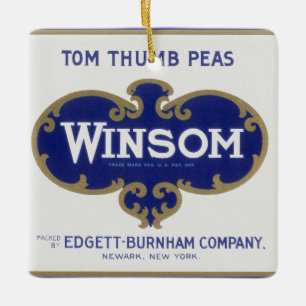 Vintage Vegetable Can Label Art, Winsom Peas Ceramic Ornament