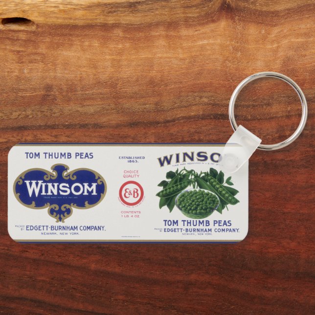 Vintage Vegetable Can Label Art, Winsom Peas Keychain (Front)