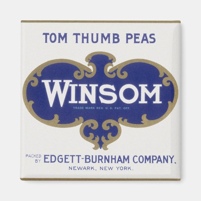 Vintage Vegetable Can Label Art, Winsom Peas Magnet (Front)