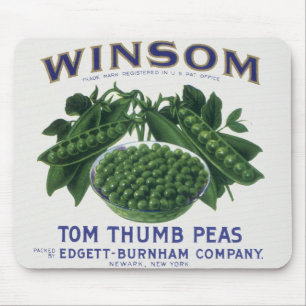 Vintage Vegetable Can Label Art, Winsom Peas Mouse Pad