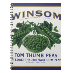 Vintage Vegetable Can Label Art, Winsom Peas Notebook