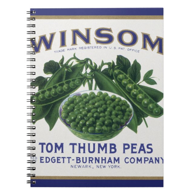 Vintage Vegetable Can Label Art, Winsom Peas Notebook (Front)