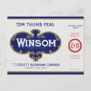 Vintage Vegetable Can Label Art, Winsom Peas Postcard