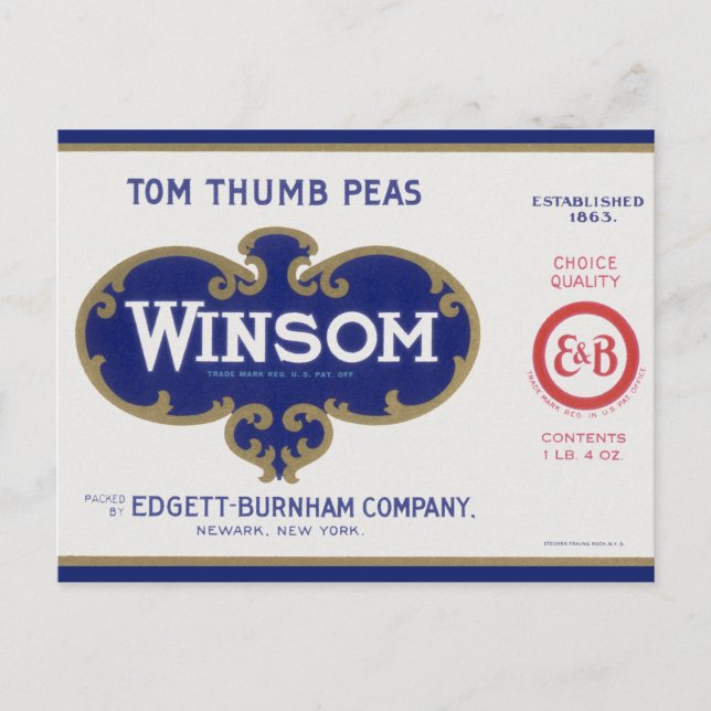 Vintage Vegetable Can Label Art, Winsom Peas Postcard (Front)