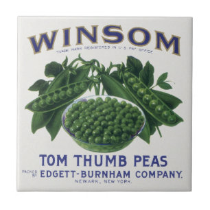 Vintage Vegetable Can Label Art, Winsom Peas Tile