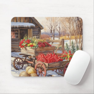 Vintage Vegetable Cart Log House Mouse Pad