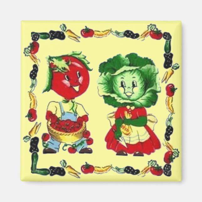 Vintage Vegetable Couple Magnet (Front)