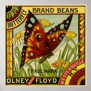 Vintage Vegetable Label Art, Butterfly Brand Beans Poster