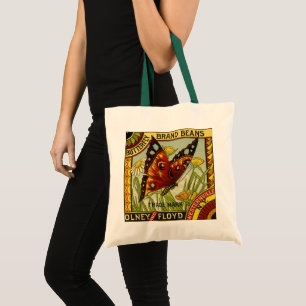 Vintage Vegetable Label Art, Butterfly Brand Beans Tote Bag
