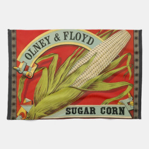 Vintage Vegetable Label, Olney & Floyd Sugar Corn Kitchen Towel
