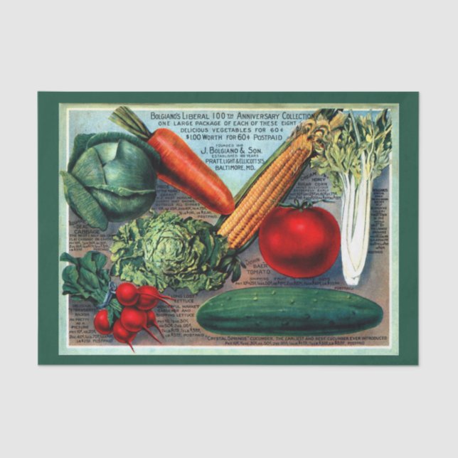 Vintage Vegetable Seed Pack Ephemera Decoupage Tissue Paper (Front)