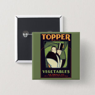 Vintage Vegetable Topper Label, Art Deco Romance 2 Inch Square Button