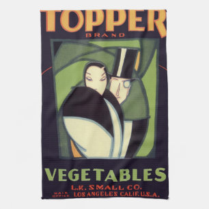 Vintage Vegetable Topper Label, Art Deco Romance Kitchen Towel