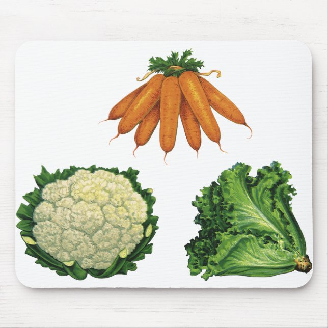 Vintage Vegetables; Carrots, Cauliflower, Lettuce Mouse Pad (Front)