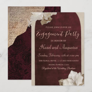Vintage Velevet Burgundy & Rose Gold Engagement Invitation