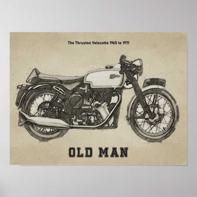 Vintage Velocette Thruxton motorcycle Drawing Poster (Front)