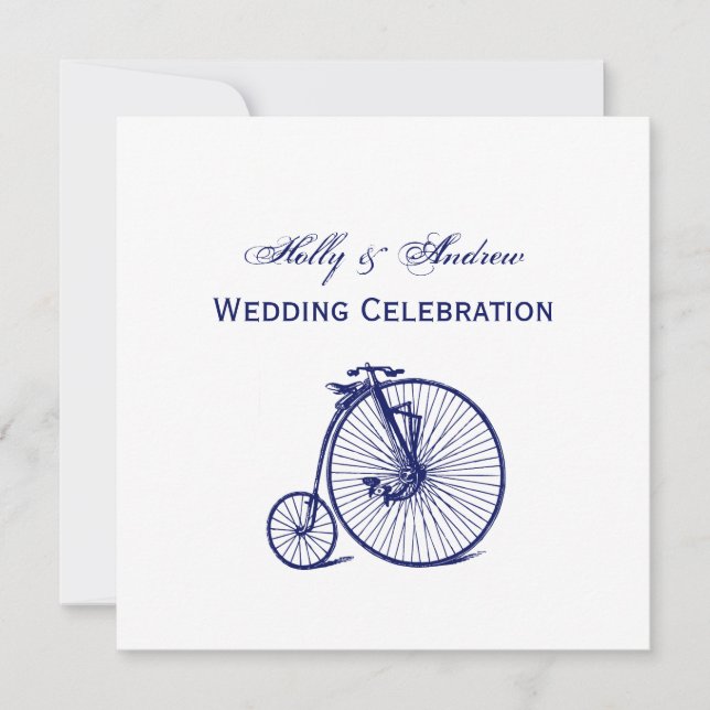Vintage Velocipede Penny Farthing Bicycle Bike Blu Invitation (Front)
