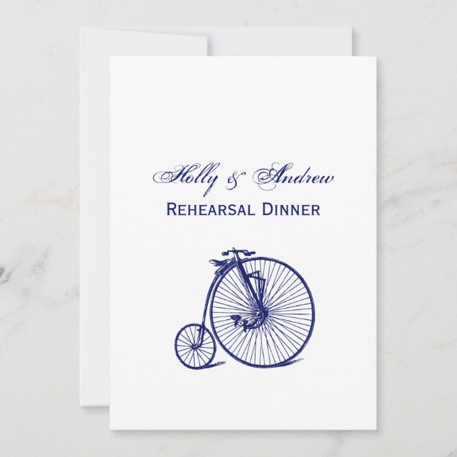 Vintage Velocipede Penny Farthing Bicycle Bike Blu Invitation (Front)