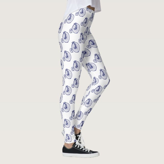 Vintage Velocipede Penny Farthing Bicycle Bike Blu Leggings (Right)