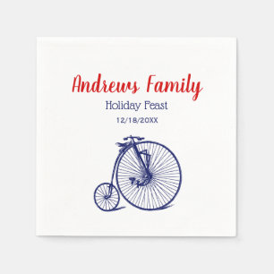 Vintage Velocipede Penny Farthing Bicycle Bike Blu Napkin