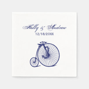 Vintage Velocipede Penny Farthing Bicycle Bike Blu Napkin