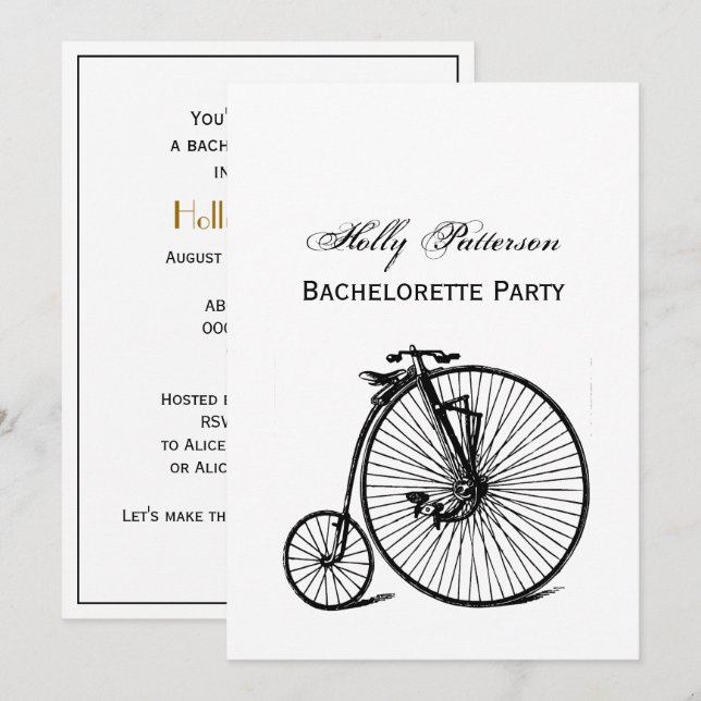 Vintage Velocipede Penny Farthing Bicycle Bike Invitation (Front/Back)
