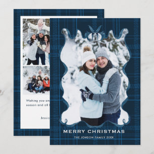 Vintage Velvet Christmas Blue Bow Coquette5 Photo Holiday Card