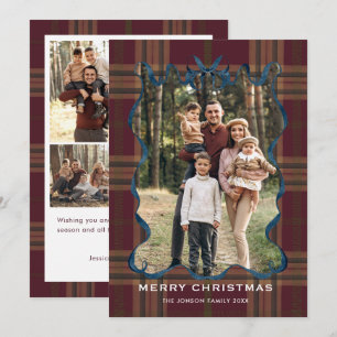 Vintage Velvet Christmas Red Bow Coquette 5 Photo Holiday Card