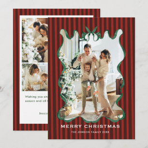 Vintage Velvet Christmas Red Bow Coquette 5 Photo Holiday Card