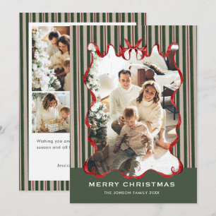 Vintage Velvet Christmas Red Bow Coquette 5 Photo Holiday Card