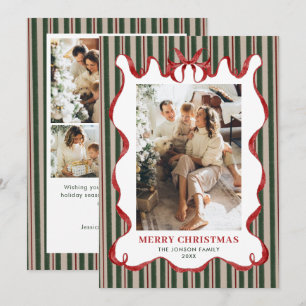 Vintage Velvet Christmas Red Bow Coquette 5 Photo Holiday Card