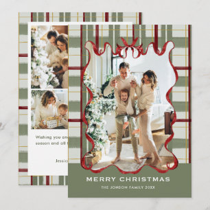 Vintage Velvet Christmas Red Bow Coquette 5 Photo Holiday Card