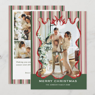 Vintage Velvet Christmas Red Bow Coquette 5 Photo Holiday Card